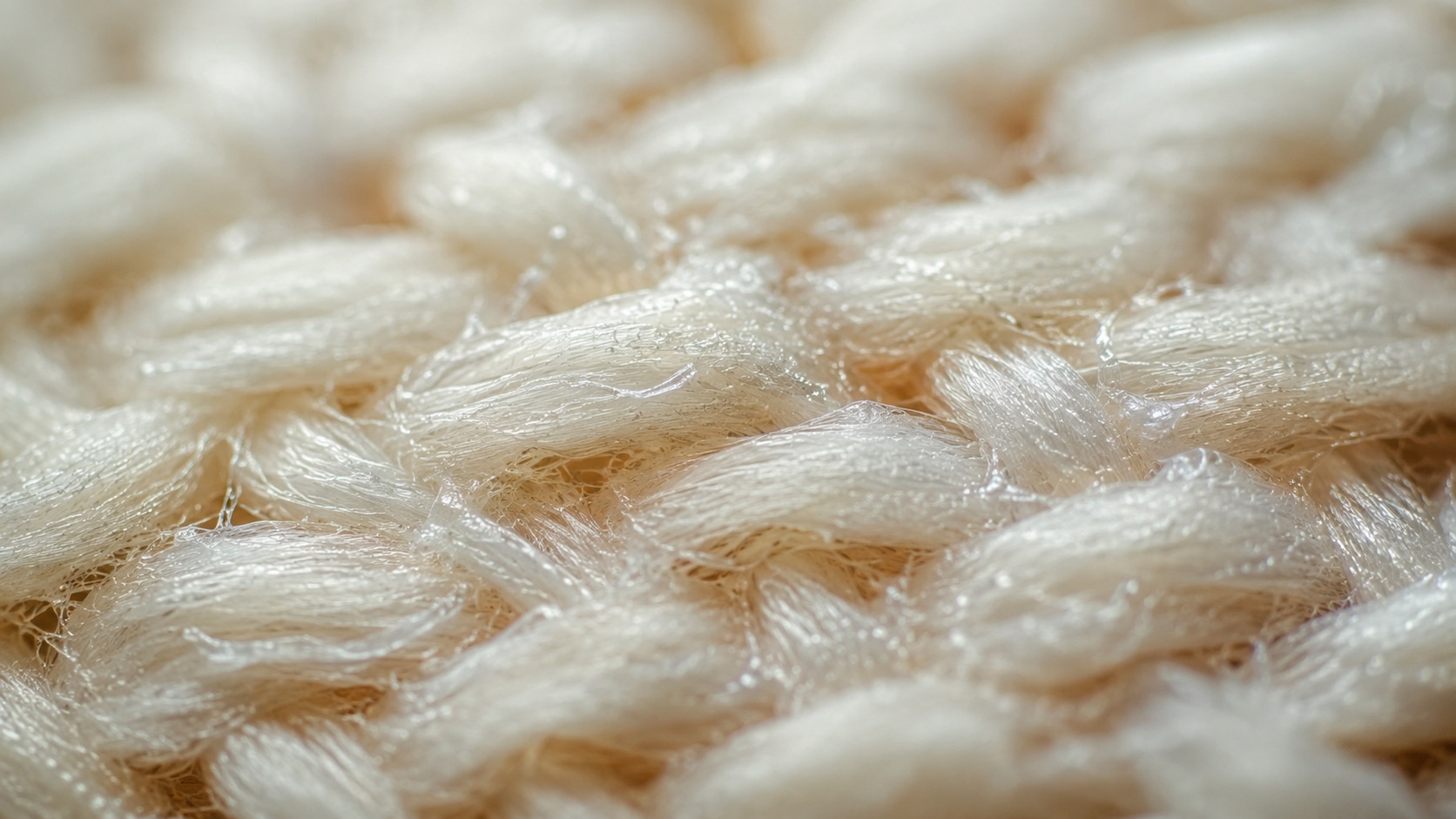 Macro close-up of fabric fibers coated in a faint chemical film