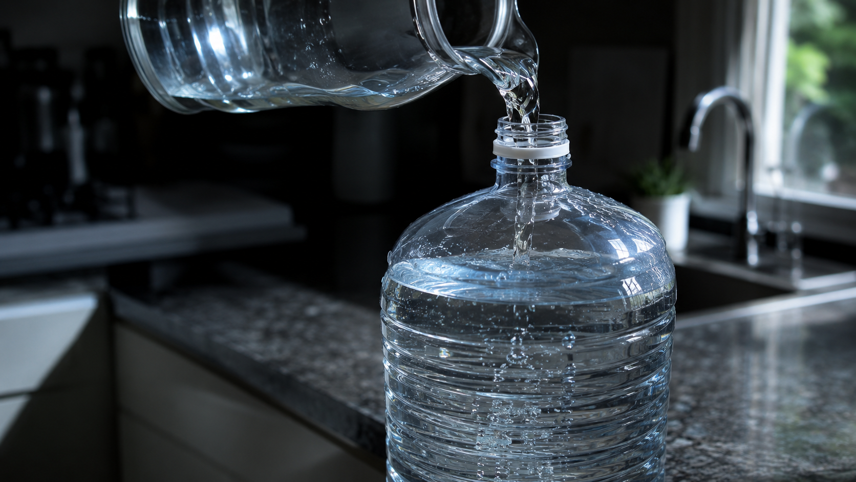Water being poured, illustrating how much of liquid detergent is water