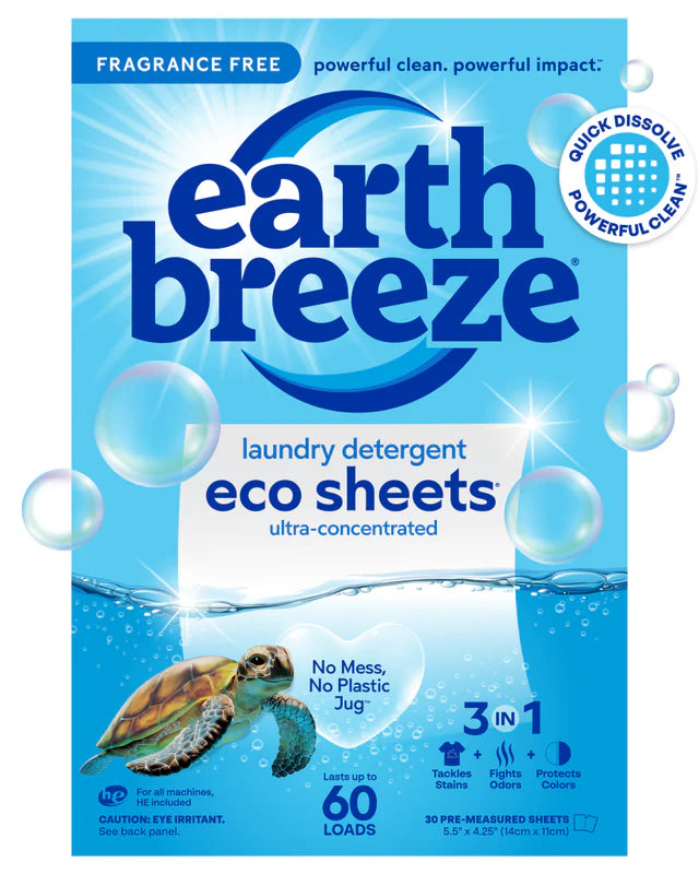 Earth Breeze Laundry Detergent Sheets, Fragrance Free